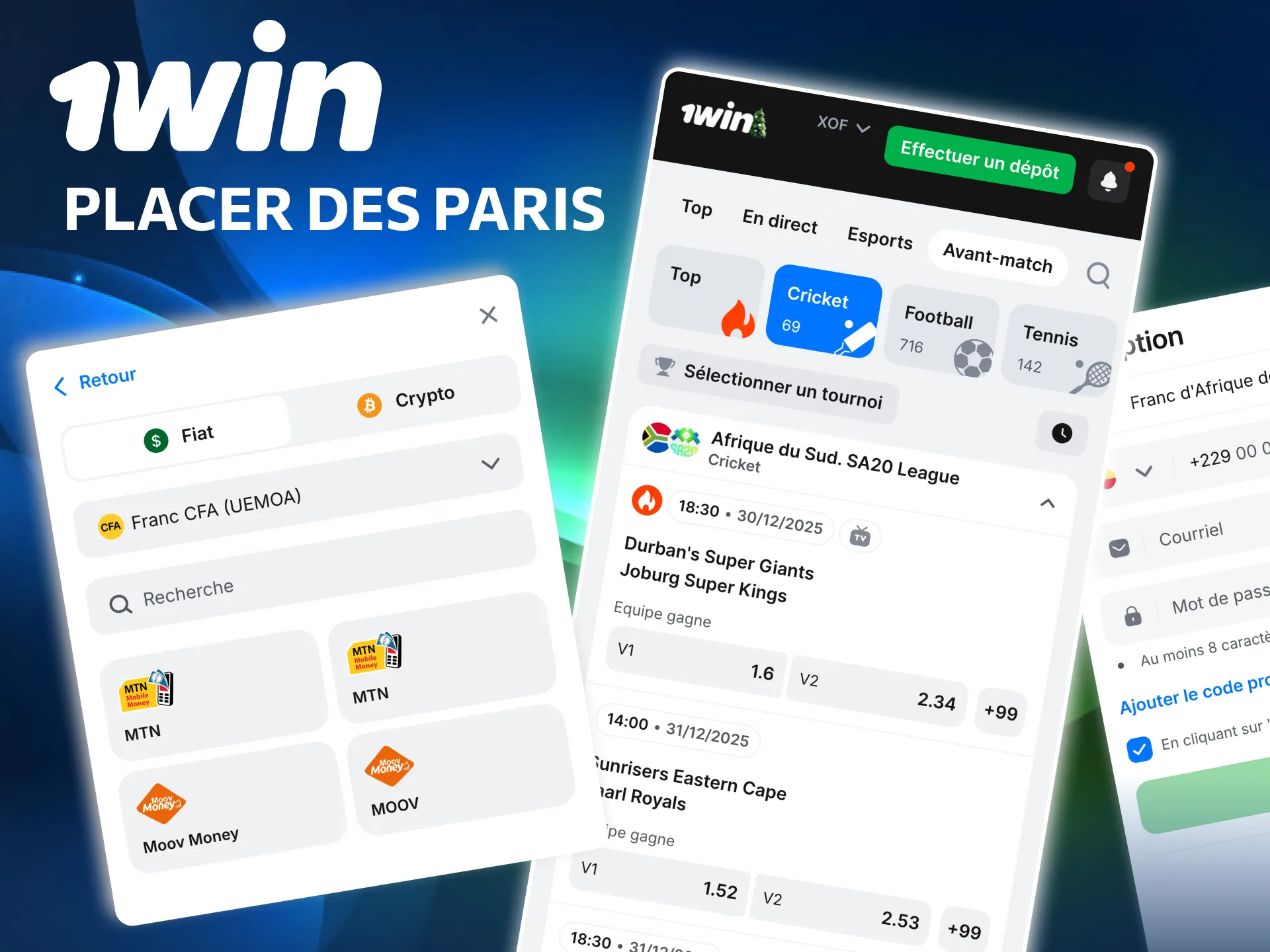 Choisissez vos événements et pariez via 1win application.