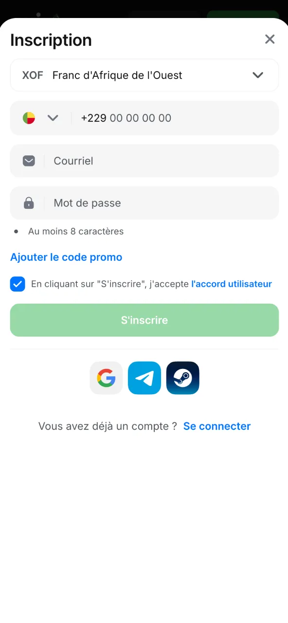Inscription rapide 1win avec bonus de bienvenue.